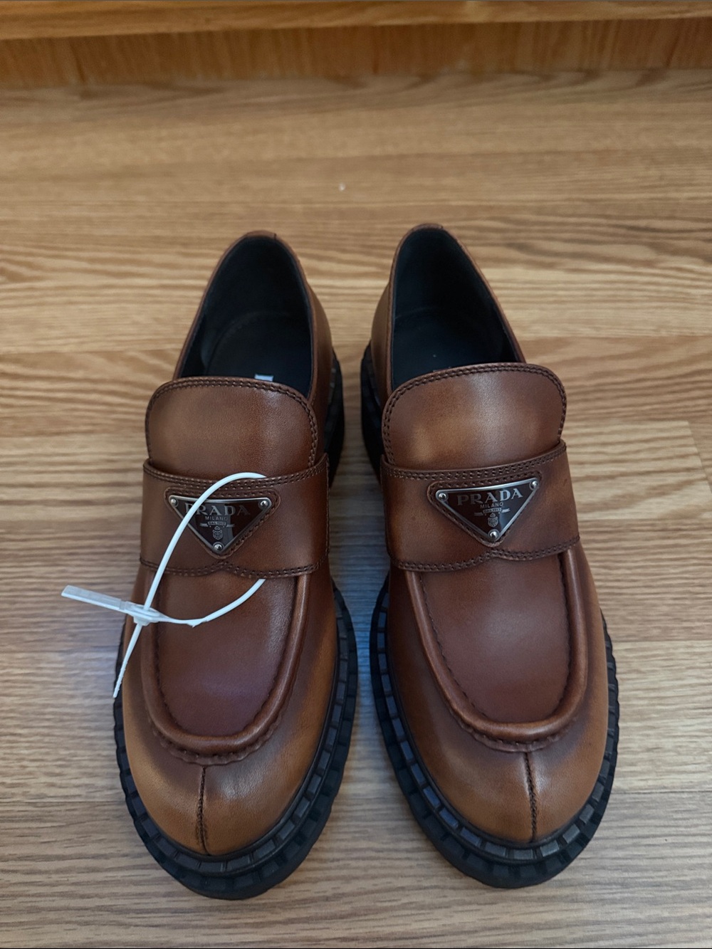 Prada Cognac Leather Mary Jane Loafers